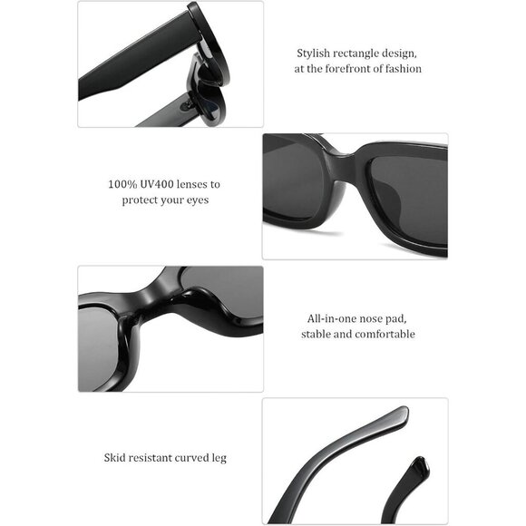 Trendy Rectangle Green Beige Sunglasses Women Men Retro Square Fashion Shades - Picture 4 of 5